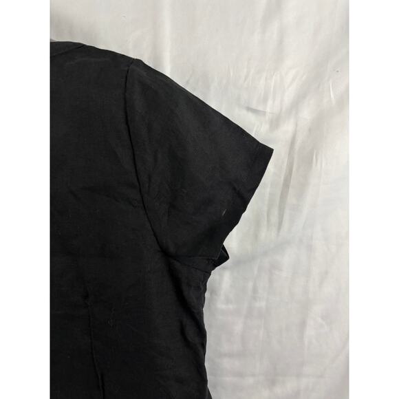 Eileen Fisher Black 100% Irish Linen Button Blouse Top Cap Sleeves LARGE - Picture 15 of 16